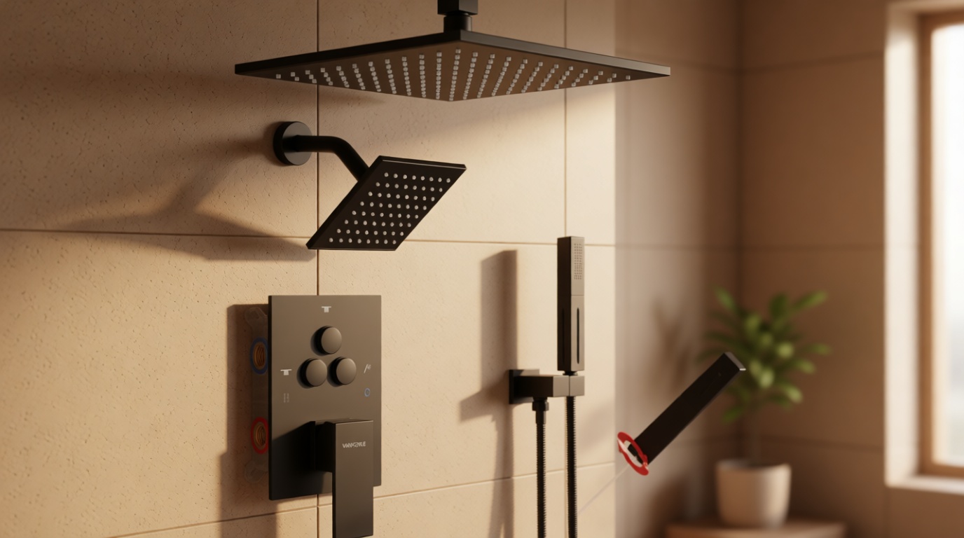 VANFOXLE Shower Faucet Set Matte Black Shower System,Push Button Diverter Shower Faucet with 2 in 1 Handheld,Ceiling Mount 10 Inch Shower Head with 6 Inch Wall Mount Shower Head