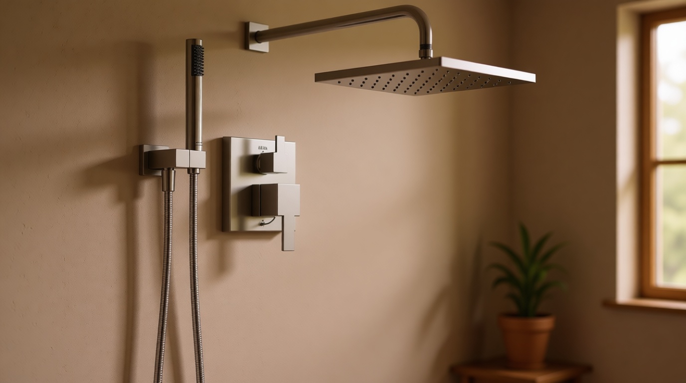 Delta Modern 14 Series Square Rain Shower System Faucet Set, Rainfall Brushed Nickel Shower Head and Handle Set, Valve Trim Kit, 10 Inch, Spotshield Stainless 342701-SP