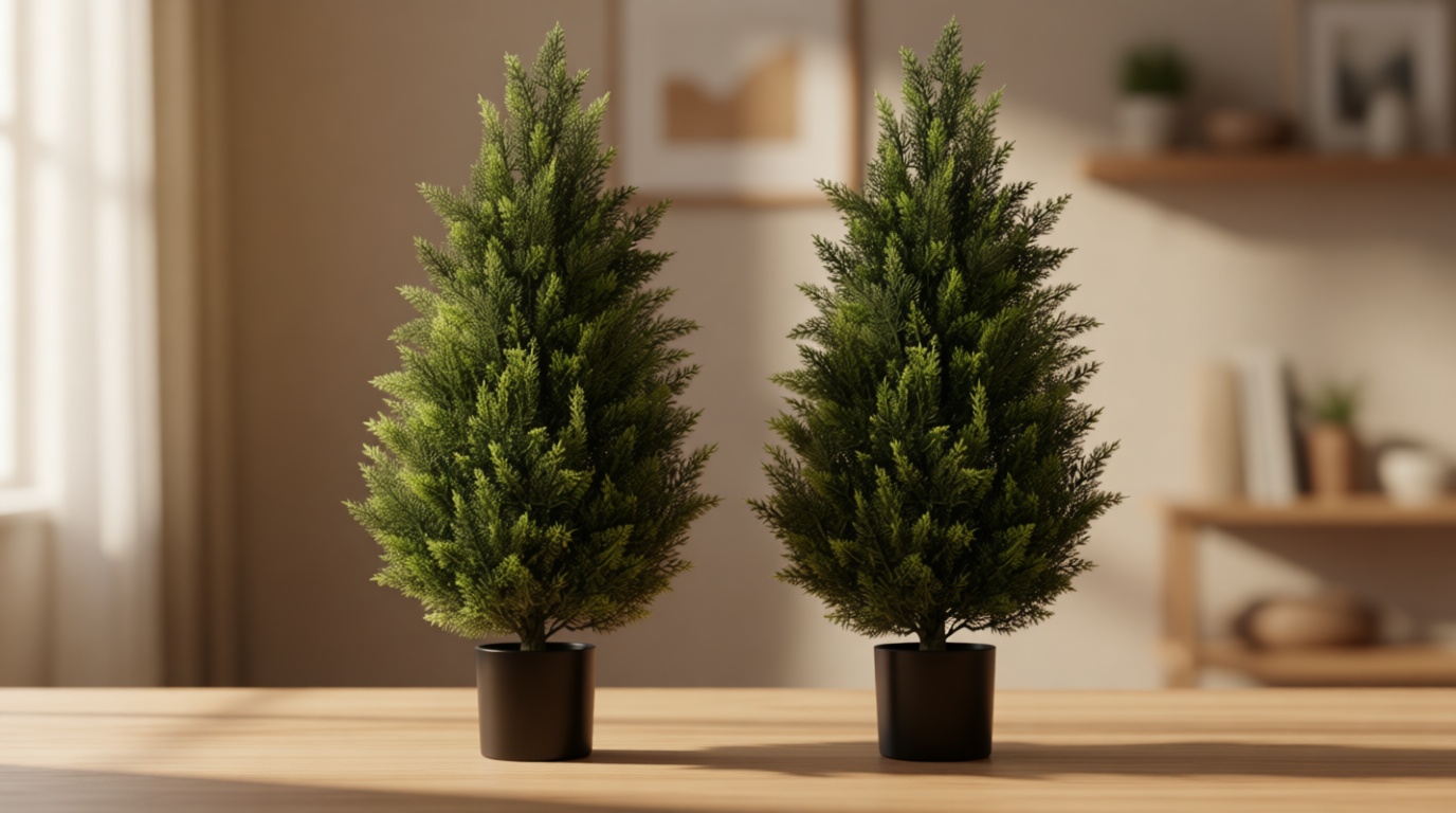 Vitalismo Artificial Topiary Cedar Trees 3FT Tall 2 Set, Outdoor Indoor Faux Pine Shrubs Plants, Realistic Fake Plants Front Porch Decor, Artificial Bushes Cypress for Home Front Door Offices Global Recycled Standard