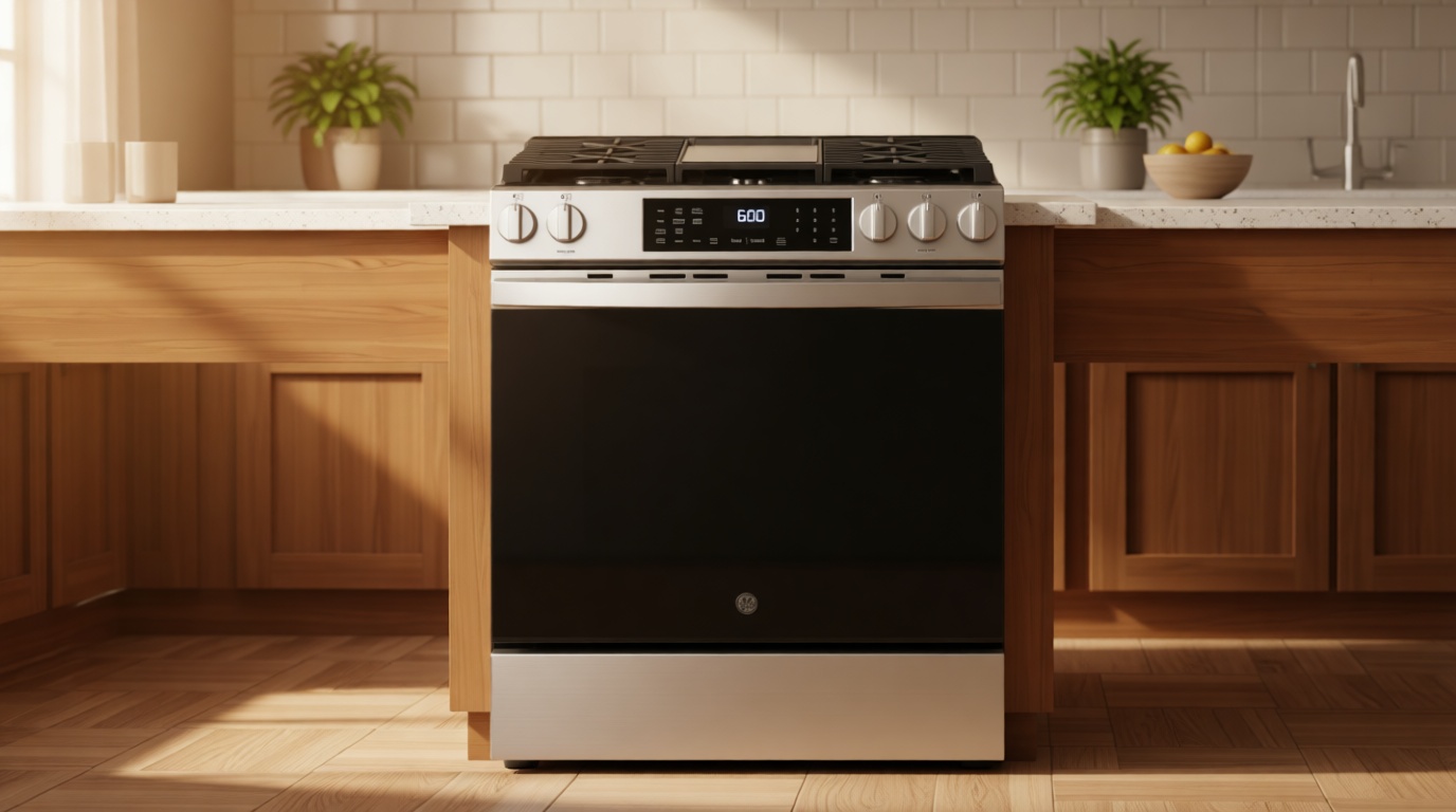 GE GGS600AVFS 30 inch Slide-In Gas Convection Range with Steam Cleaning and EasyWash Tray, Stainless Steel