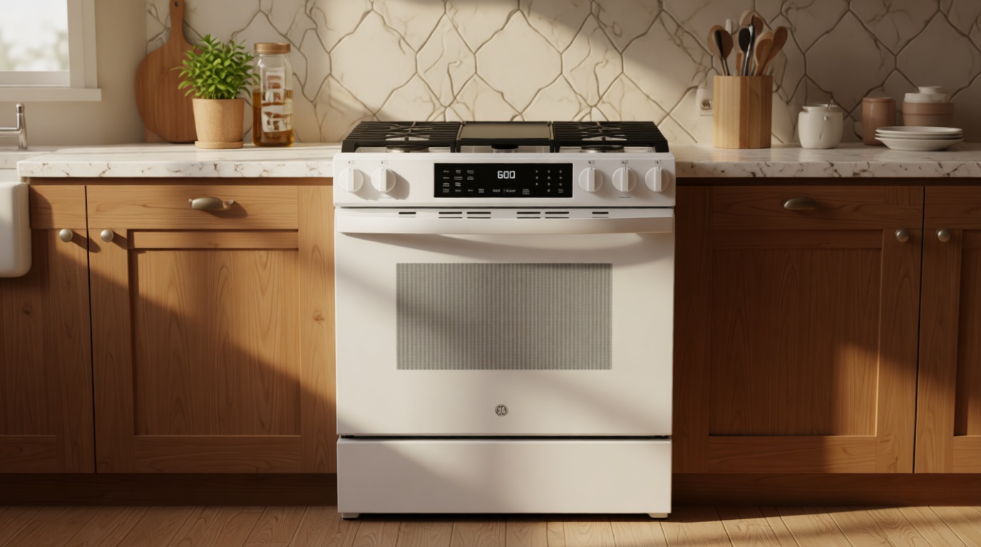 GE GGS600AVWW 5.3 Cu. Ft. White Slide-In Gas Convection Range