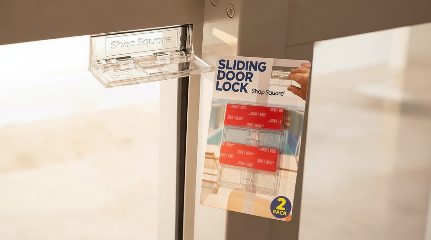 Sliding Door Locks – 2 Pack Childproof Safety Locks for Glass Doors & Windows – Strong Adhesive – Shop Square