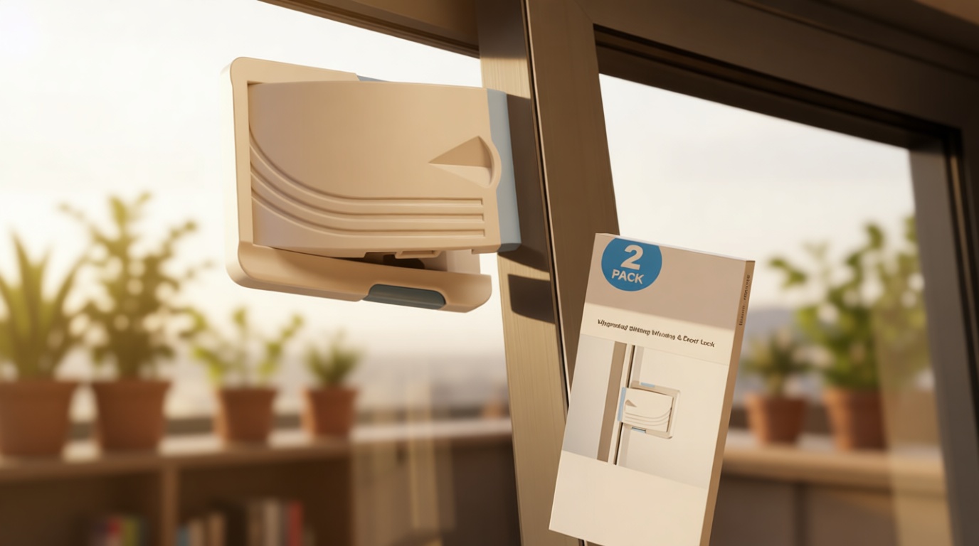 STERGDE Sliding Door Lock 2 Pack, Prevent children from opening sliding doors, sliding door baby proof, Easy To Install, For Sliding Glass Doors, Sliding Windows, Sliding Closets, Etc（Blue）