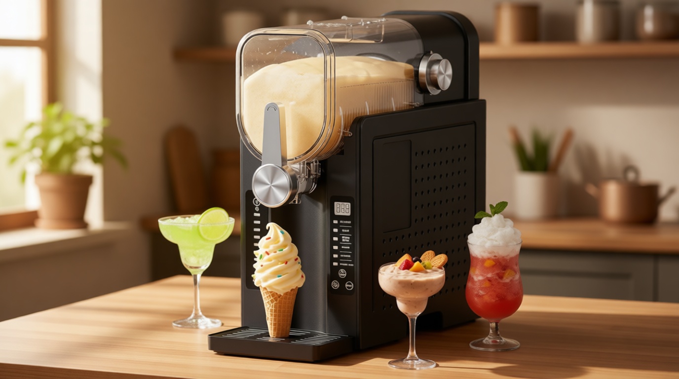 Slushie Machine, No Ice Needed Slushy Maker for Home, Real-Time Temp Display, Frozen Drink Maker with 6 Preset Programs for Ice Cream, Frappés, Milk Shake and More, Black, 1 Pack+3Modes