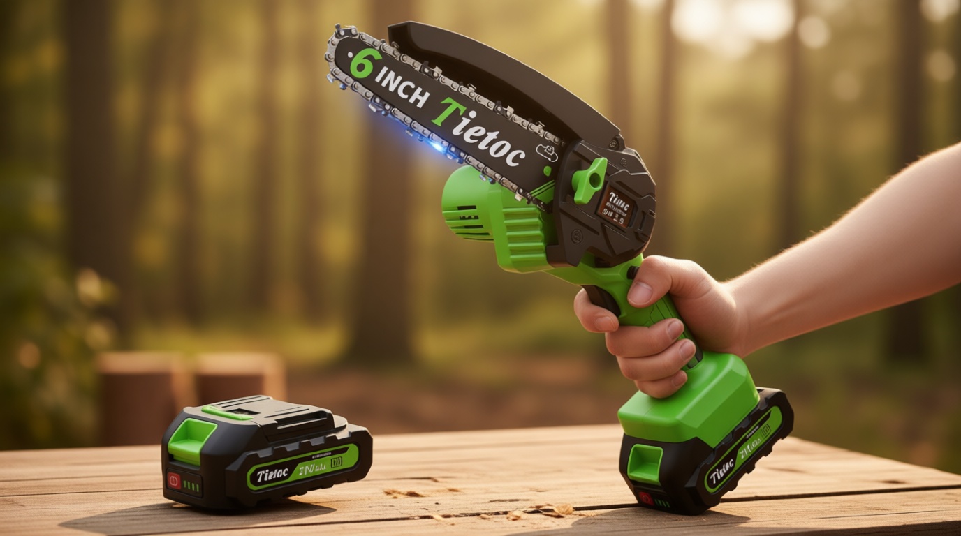 Tietoc Chainsaw 6 Inch Mini Electric Chainsaw Cordless Battery Powered, Hand Held Saw for Wood/Trees Trimming, Tools for Household and Garden, Chain Saw Gift for Men Dad Husband Fathers Gardener 2025