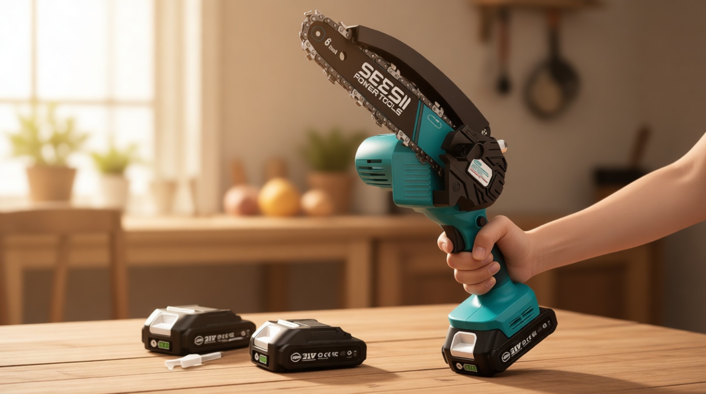 SEESII Mini Chainsaw 6 inch,Cordless Chainsaw w/ 2x2000mAh Batteries,Oiler System & Replacement Chain,Handheld Electric Chain Saw w/Safety Lock,Battery Powered Chainsaw for Wood Tree Cutting, M6 Plus