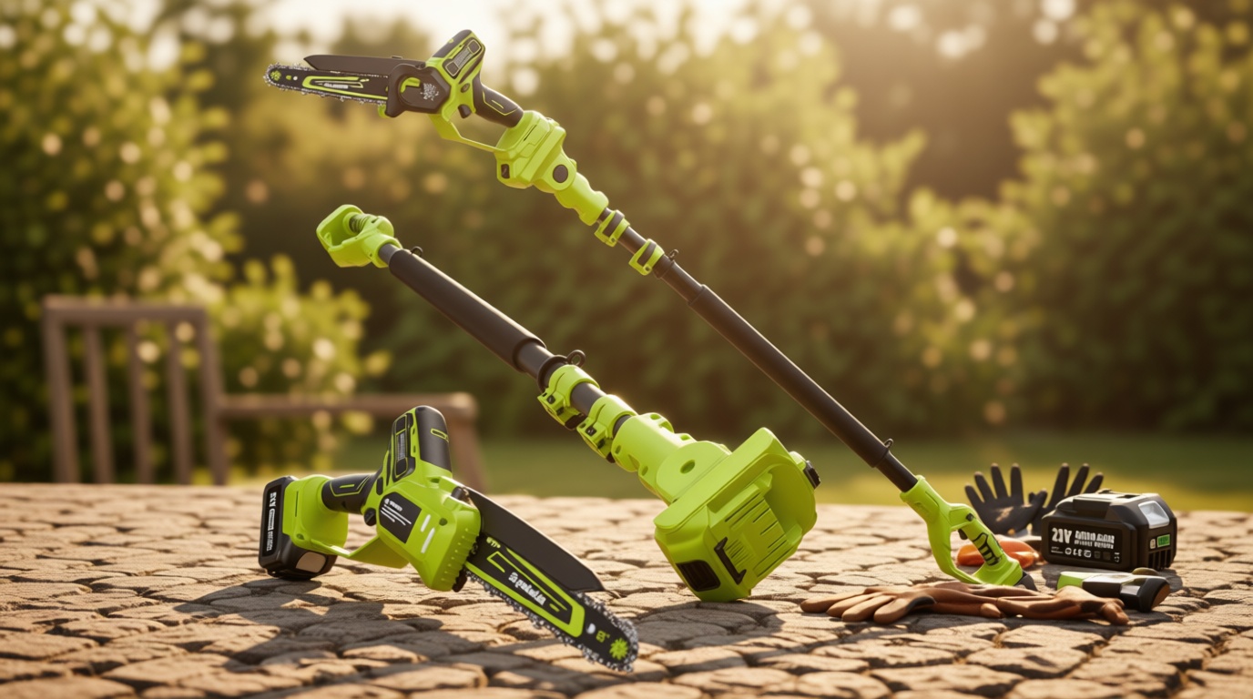 Electric Pole Saws for Tree Trimming, 8 Inch & 6 Inch Mini Chainsaw Cordless with Extension Pole, 16Ft Reach, 2x4.0Ah Battery, Auto Oiling, Tool-Free Chain Tensioning, Tree Trimmer for Branch Limb Cut