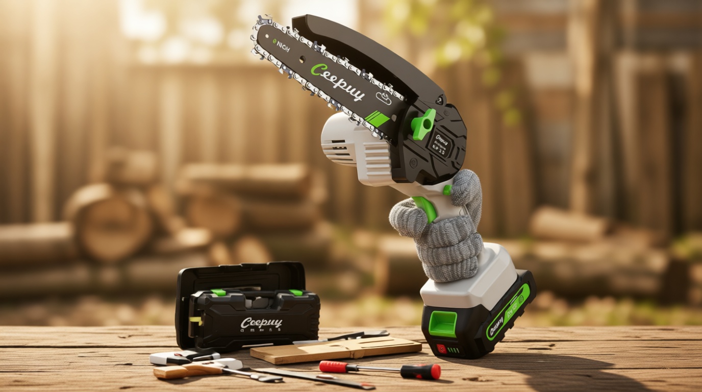 CEEPUY Mini Chainsaw Cordless,6 Inch Portable Electric Chainsaw with Automatic Oiler/Security Lock/Battery Powered Small Handheld Saw for Trees Branches Trimming,Wood Cutting, Gifts for Men Women