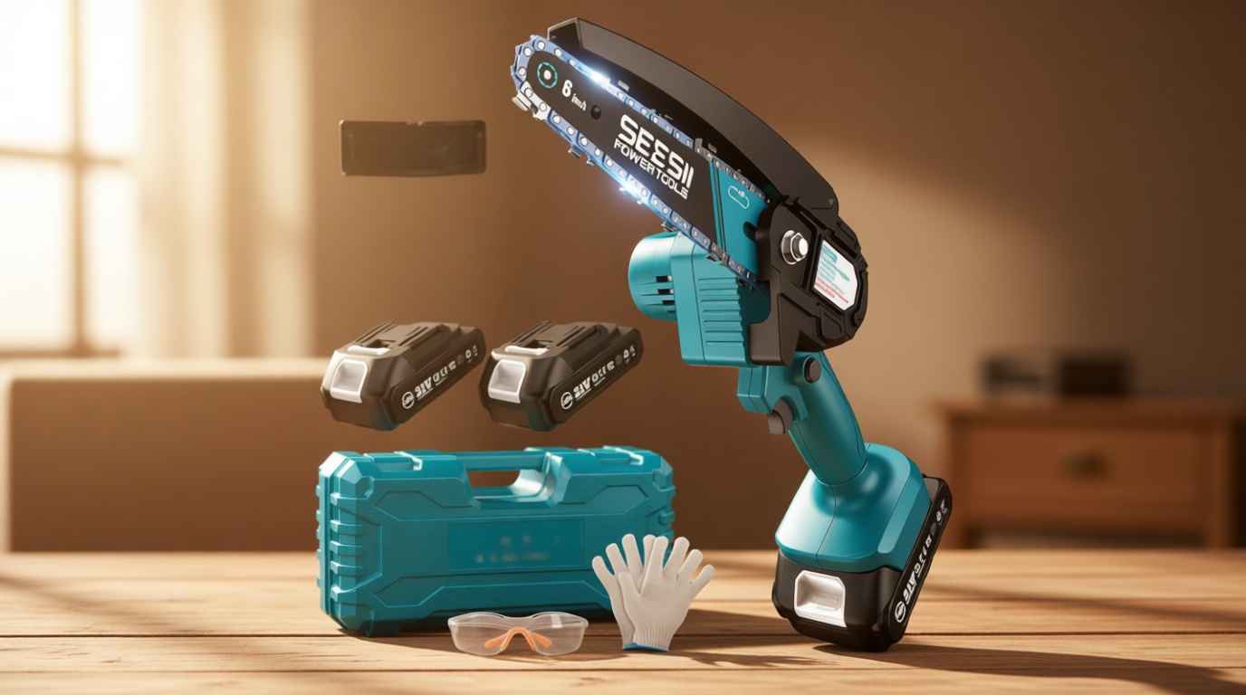 Seesii Mini Chainsaw, 6-inch Mini Chainsaw Cordless, Handheld Electric Power Chain Saw with 2 Batteries, for Tree Trimming Wood Cutting, Best Gifts for Father, Dad, Husband, Men