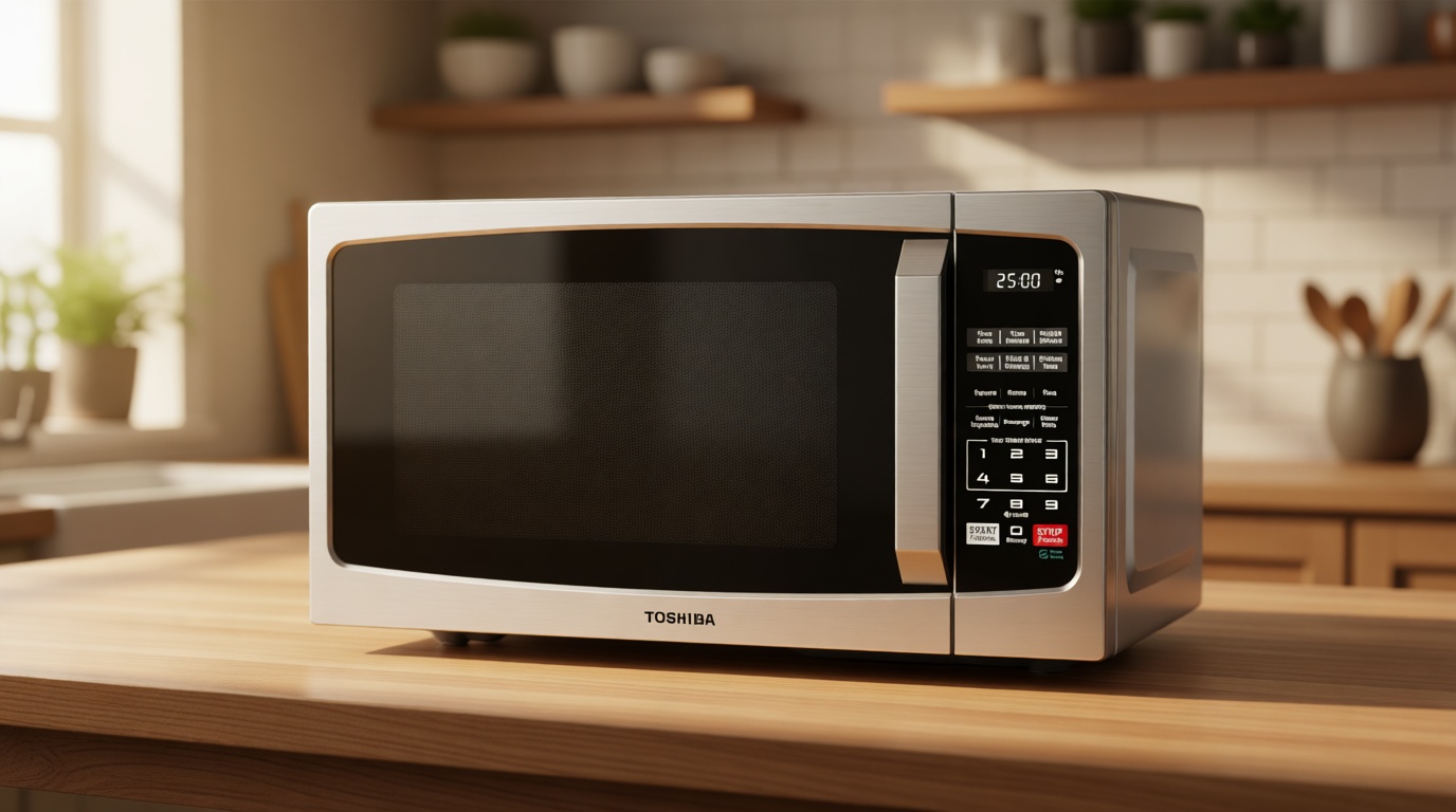 TOSHIBA ML-EM09PA(SS) Small Microwave Oven with 6 Auto Menus, Mute Function, LED Lighting, Countertop Microwave Perfect for Apartments, 0.9 Cu Ft, 10.6 Inch Removable Turntable, 900W, Stainless Steel