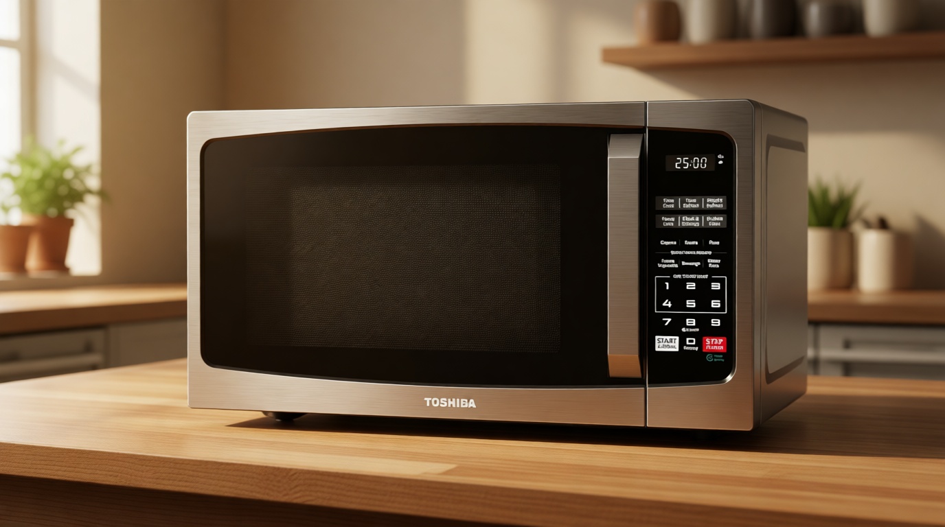 TOSHIBA ML-EM09PA(BS) Small Microwave Oven with 6 Auto Menus, Mute Function, LED Lighting Countertop Microwave Perfect for Kitchen, 0.9 Cu Ft, 10.6 Inch Removable Turntable, 900W Black Stainless Steel