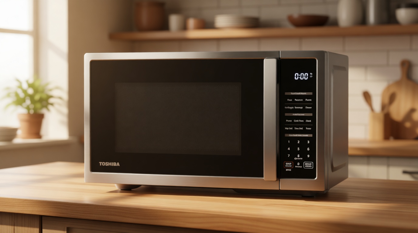 TOSHIBA ML4-EM09PA(BS) Small Countertop Microwave Oven with 6 Auto Menus, Mute Function, Child Lock, Kitchen Essentials for Dorm, 0.9 Cu Ft, 10.6 Inch Removable Turntable, 900W, Black Stainless Steel