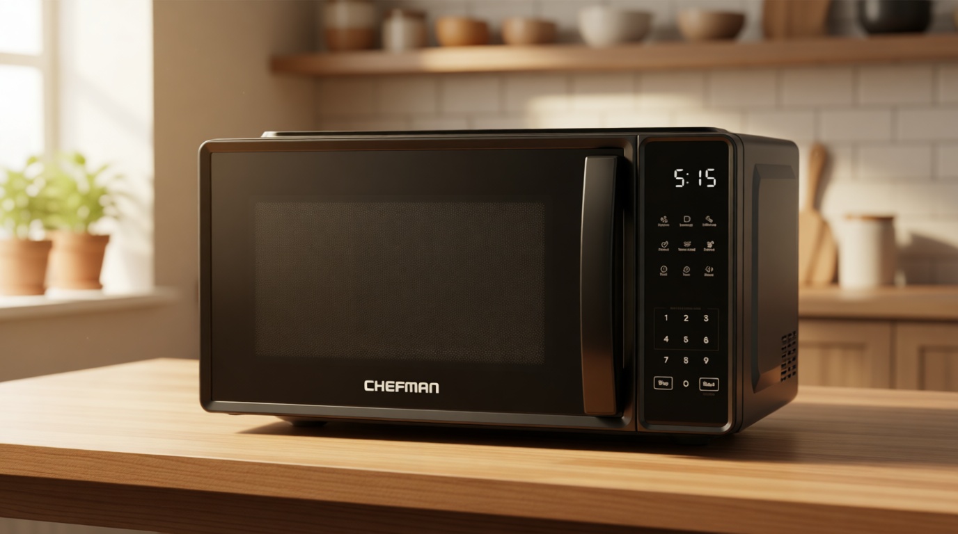 Chefman Countertop Microwave Oven 0.7 Cu. Ft., 700 Watts with 10 Power Levels, 6 Cooking Presets with One-Touch Express Cook, Eco Mode, Child Safety Lock, & Mute Button - Black