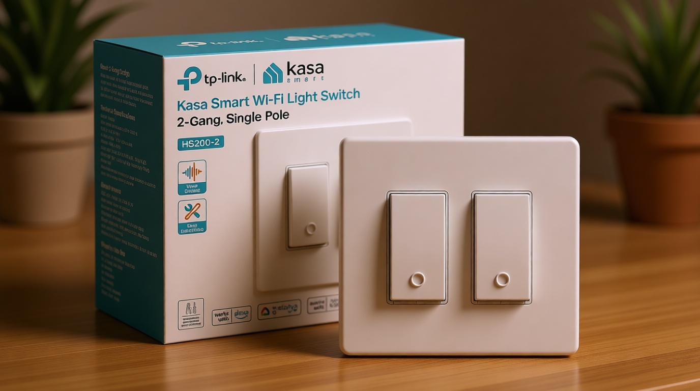 Kasa Smart Switch 2-Gang HS200-2, Single Pole,Neutral Wire Required, 2.4GHz Wi-Fi Light Switch Compatible with Alexa and Google Home, UL Certified, No Hub Required, White