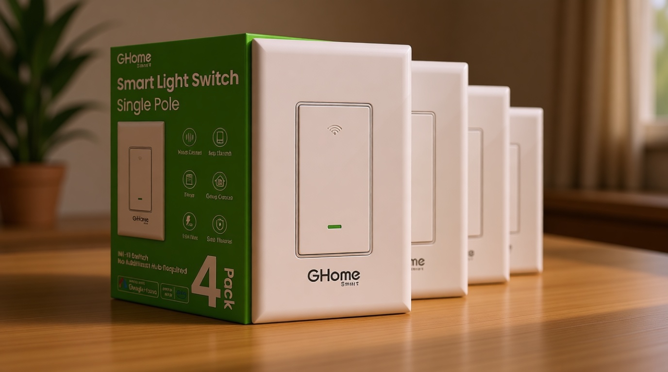 GHome Smart Switches for Lights, WiFi Smart Light Switch Works with Alexa and Google Home, Single-Pole, Neutral Wire Required, 2.4Ghz WiFi Light Switch with APP Control, No Hub Required, UL FCC Listed