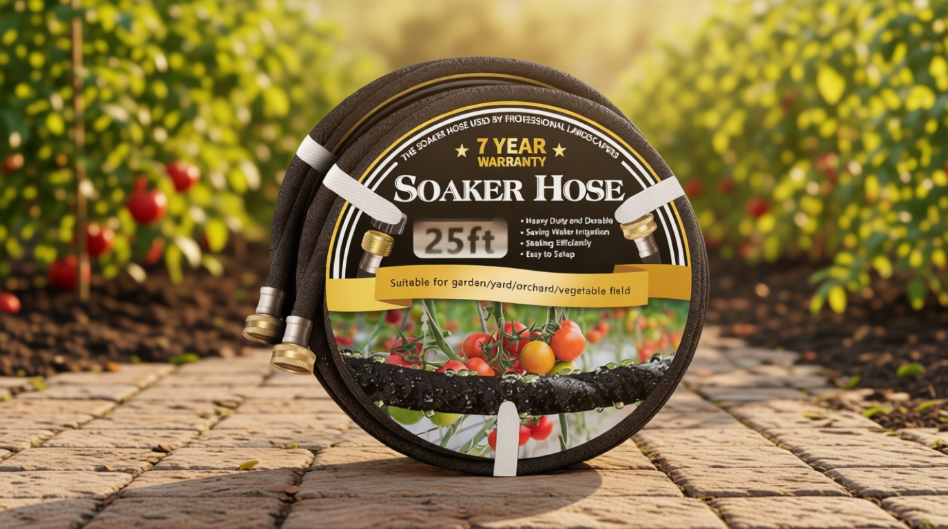 Hopegiver 5/8’’ Soaker Hose 25 ft 2 Pack, Heavy Duty Garden Soaker Hoses with Solid Brass Fitting, Rubber Drip Hose for Garden Beds, Vegetable, Lawn, Trees Watering Irrigation （25 ft 2 Pack）