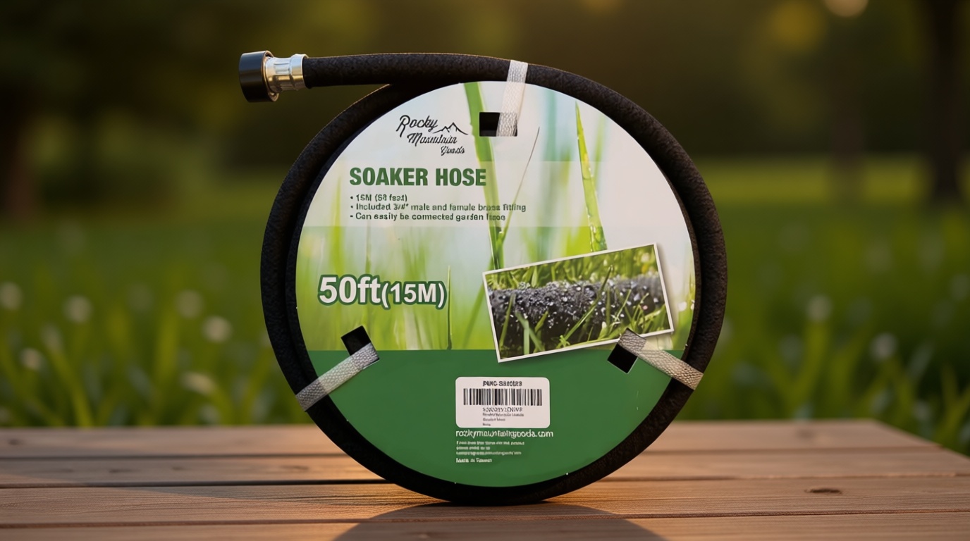 Rocky Mountain Goods Soaker Hose - Heavy duty rubber - Saves 70% water - End cap included for additional hose connect - Great for gardens/flower beds - Reinforced fittings (50-Feet by 5/8-Inch)