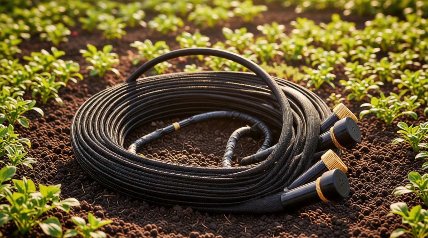 MIXC 2026 Thickened Flat Soaker Hose 100Ft with Copper Joint, Saving 80% Water, Aluminum Seal, 1mm Hose, 360°Swival Handle, Hole Pressure Relief Gasket, Drip Kit for Vegetable Garden, Lawn, Flower Bed Global Recycled Standard