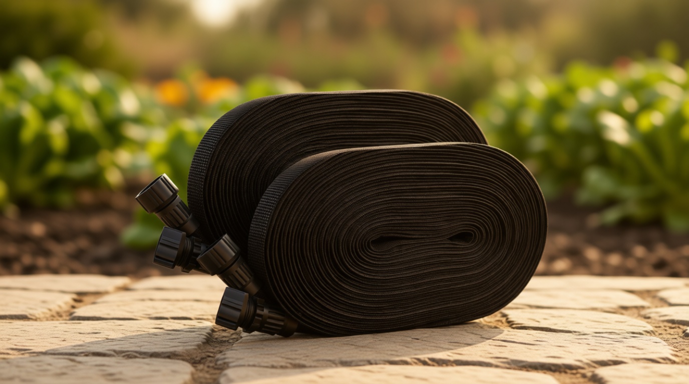 Soaker Hose 100FT, Thickened Flat Soaker Hoses For Garden 100 ft 2 pack, Drip Irrigation Hose Saves 80% Water, Leak-free Design Water Hose with Holes For Lawn, Flower Bed, Vegetable Field (50 FT x 2)
