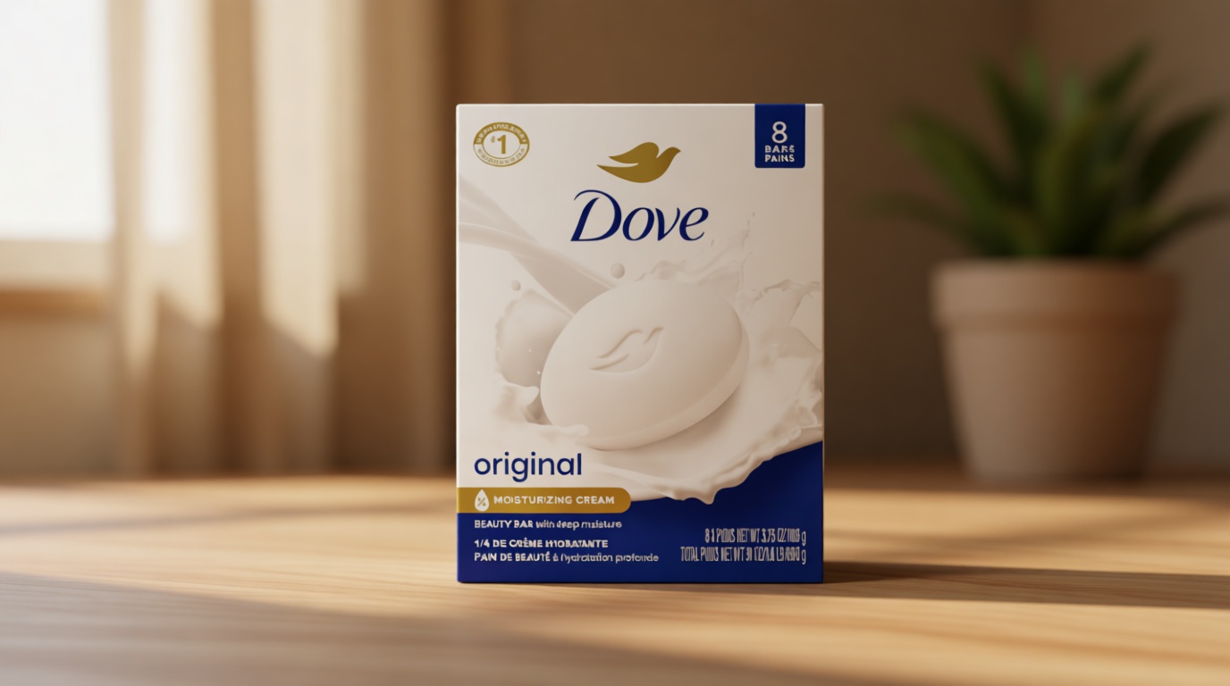 Dove Beauty Bar Soap Original 8 Count for Soft, Smooth Skin, with 1/4 Moisturizing Cream 3.75 oz [Amazon-developed Certification] Compact by Design