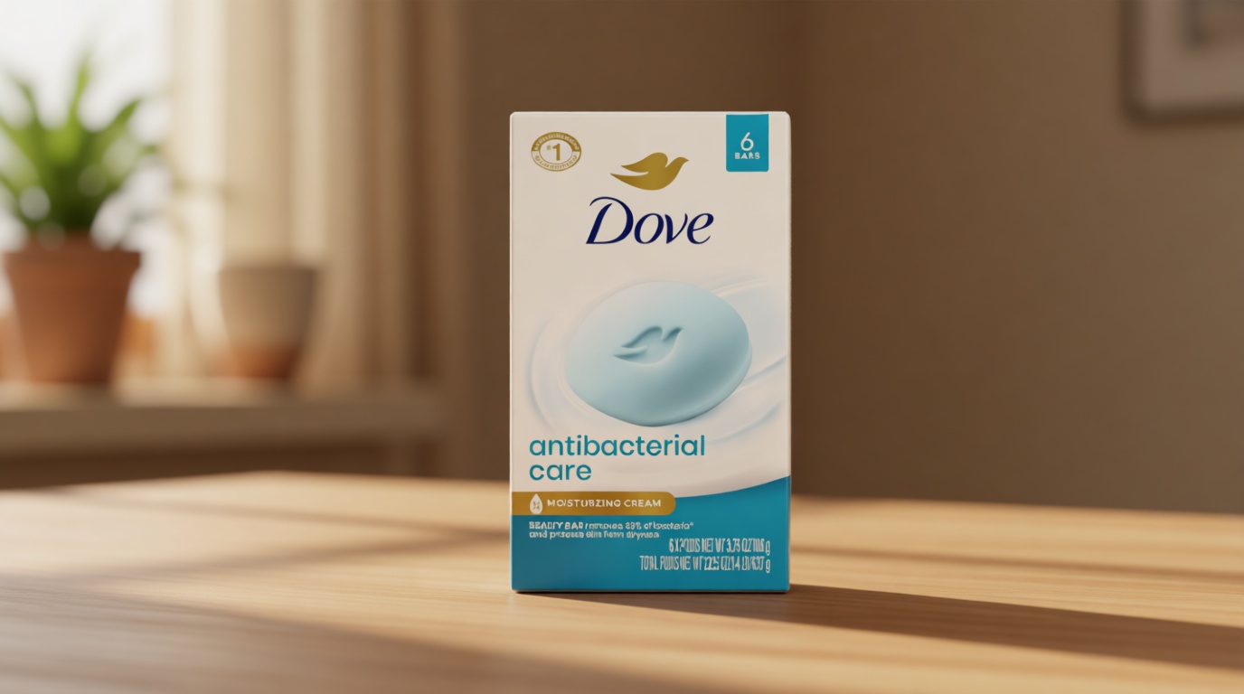 Dove Beauty Bar Soap Antibacterial Care 6 Count For Clean, Moisturized Skin, Removes Bacteria 3.75 oz