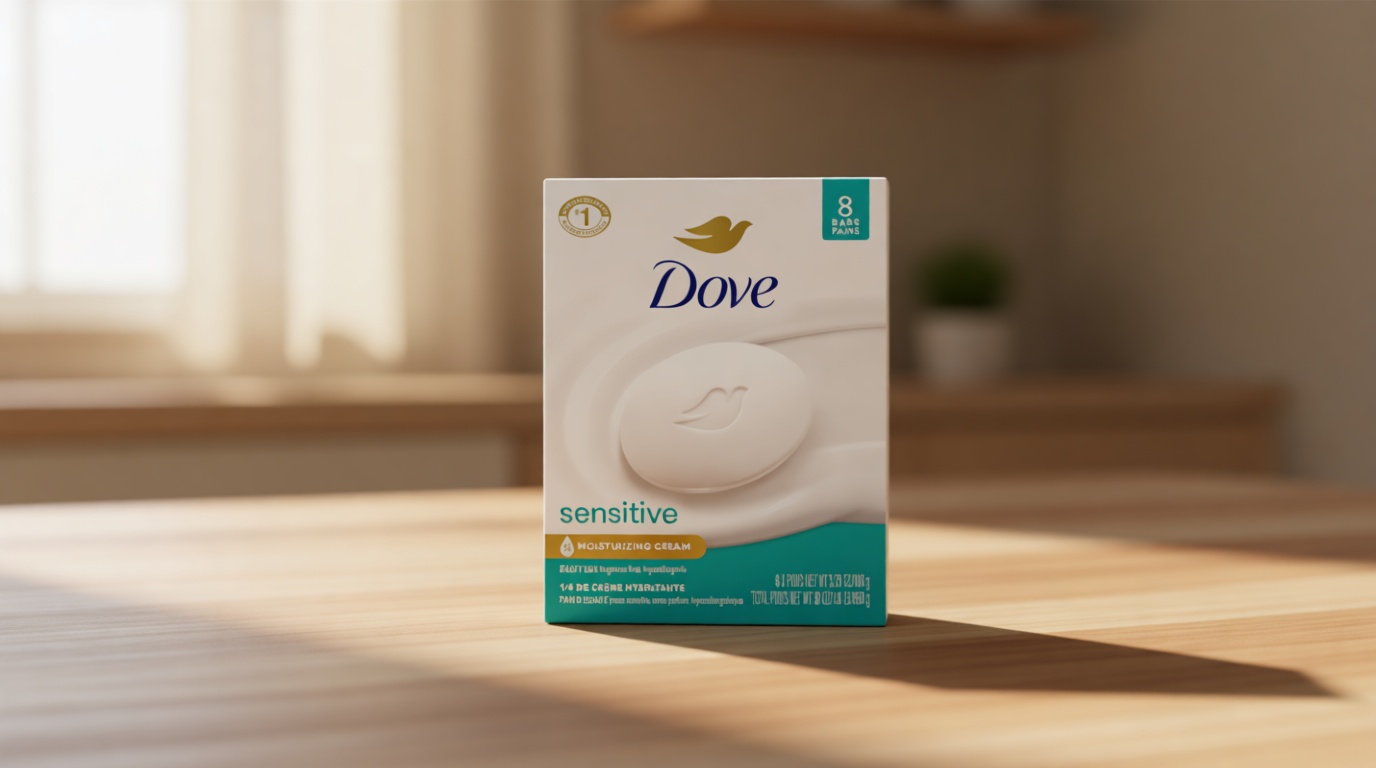 Dove Beauty Bar Soap Sensitive, 8 Bars for Sensitive Skin, Fragrance Free and Hypoallergenic 3.75 oz