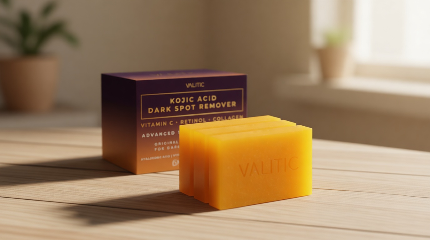 VALITIC Kojic Acid Dark Spot Remover Soap Bars with Vitamin C, Retinol, Collagen, Turmeric - Original Japanese Complex Infused with Hyaluronic Acid, Vitamin E, Shea Butter, Castile Olive Oil (3 Pack)