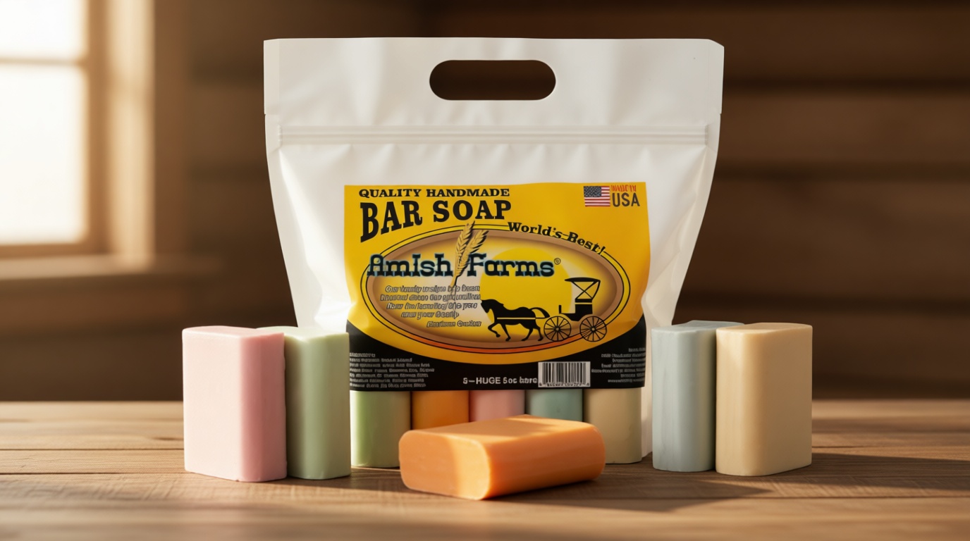 Amish Farms Natural Bar Soap 5-Pack Variety – Handmade Cold Process Moisturizing Soap Bars, Large Hand-Cut, Made in USA