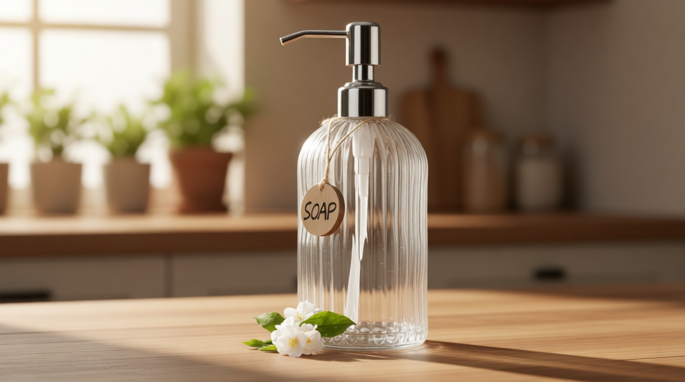 JASAI 18 Oz Clear Glass Soap Dispenser with Rust Proof Stainless Steel Pump, Refillable Liquid Hand soap Dispenser for Bathroom, Premium Kitchen Soap Dispenser (Clear).