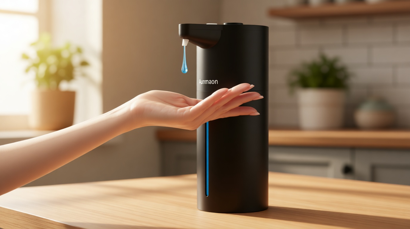 Aunmaon Automatic Soap Dispenser Touchless, Hands-Free, Multi Adjustable Volume, Long Battery Life, Compatible with Thick & Thin Dish/Hand Soap for Bathroom and Kitchen, Easy for Toddlers, Black