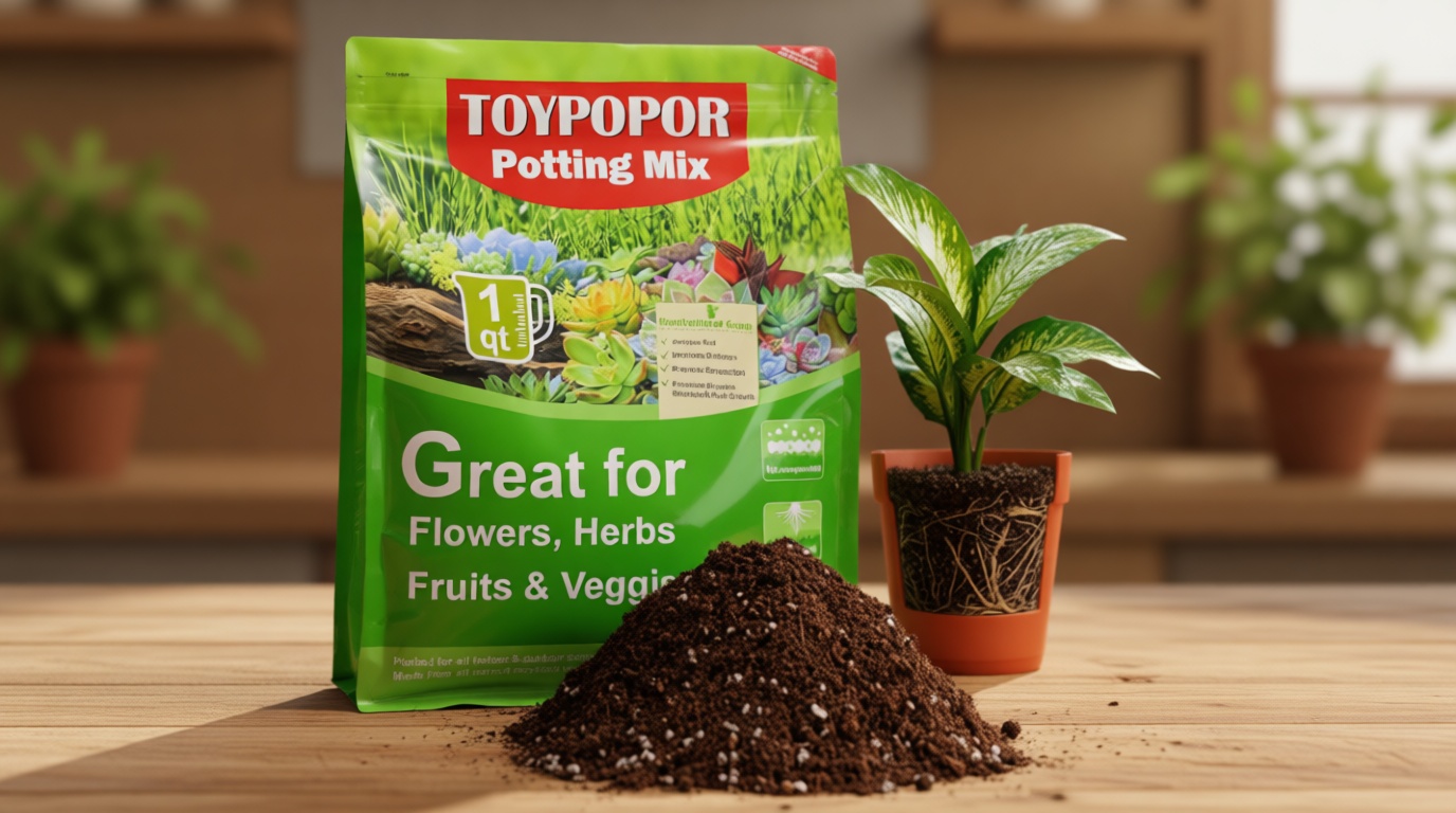 TOYPOPOR Potting Soil for All Indoor Houseplants, Contains Perlite, Peat Moss, Coco Coir and Rice Charcoal, Well Draining Potting Mix Light, Aerated Texture for Healthy Plant Roots and Fast Growth 1qt