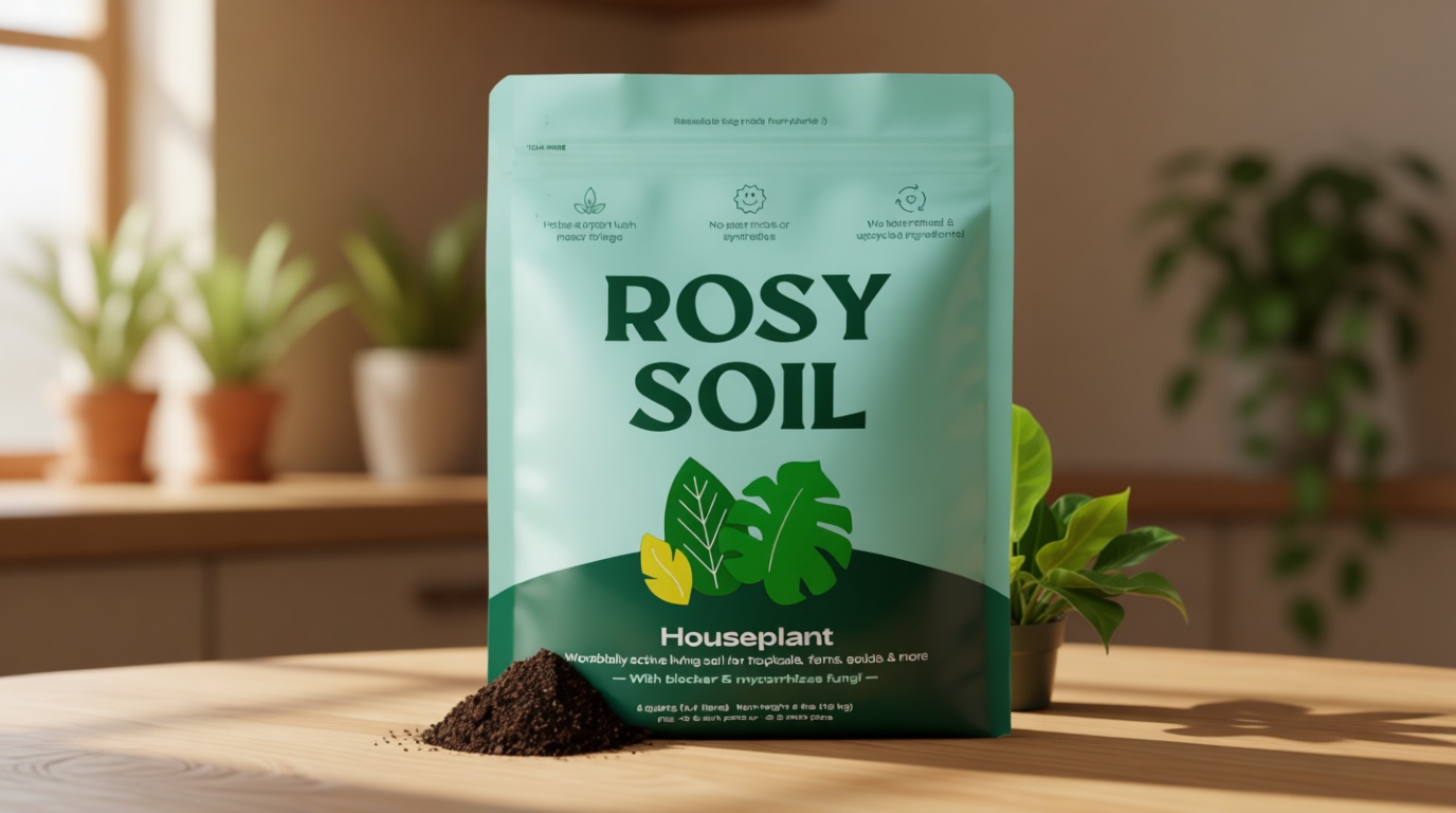 Rosy Soil Indoor Potting Soil for House Plants - Organic Potting Soil Mix for Indoor Plants - Enriched w/Root-Boosting Biochar for Foliage Plants, Flowers, Herbs - Peat Free, Less Prone to Gnats - 4qt ClimatePartner certified