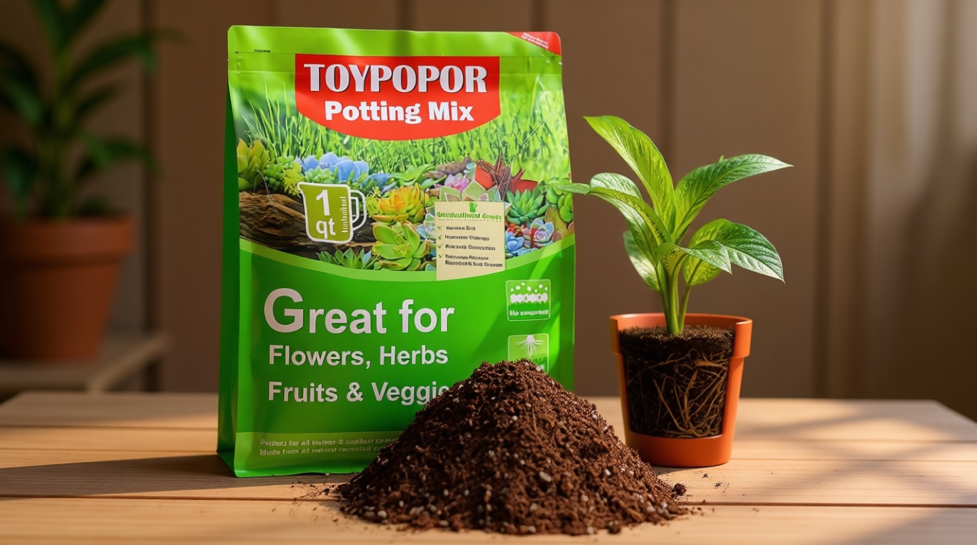 TOYPOPOR Potting Soil for All Indoor Houseplants, Contains Perlite, Peat Moss, Coco Coir and Rice Charcoal, Well Draining Potting Mix Light, Aerated Texture for Healthy Plant Roots and Fast Growth 1qt