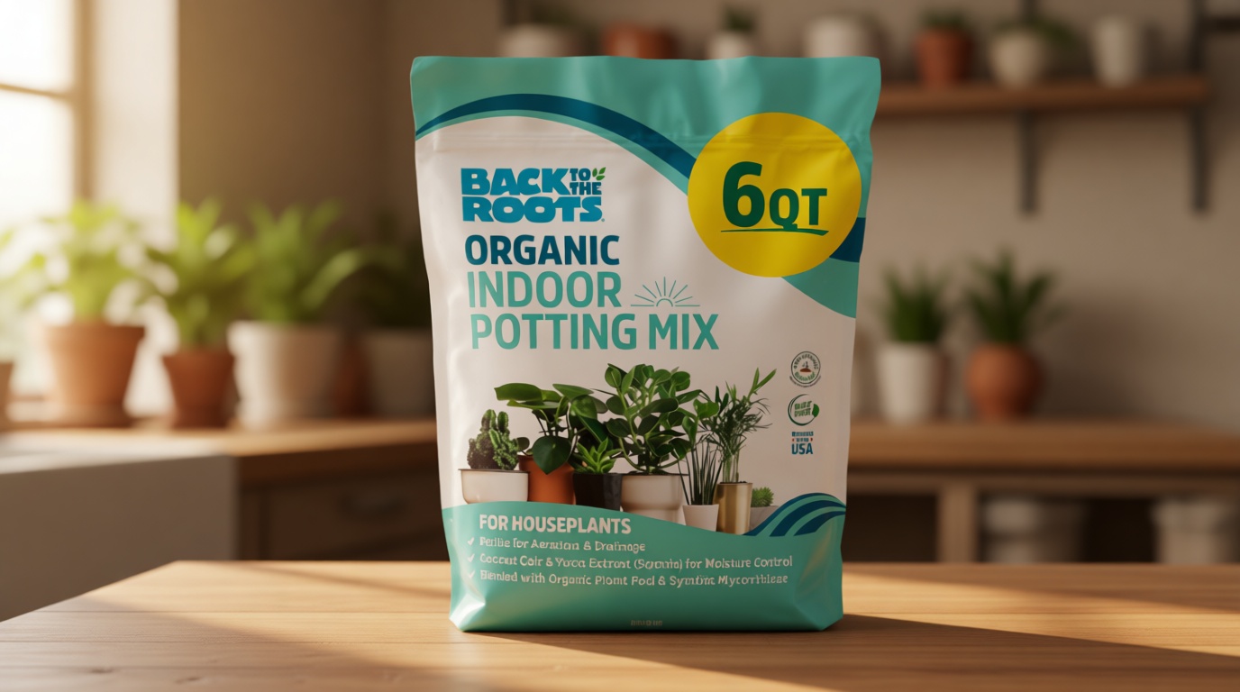 Back to the Roots 100% Organic Indoor Potting Mix (6 Quart), Promotes Healthy Houseplant Growth, Made in The USA