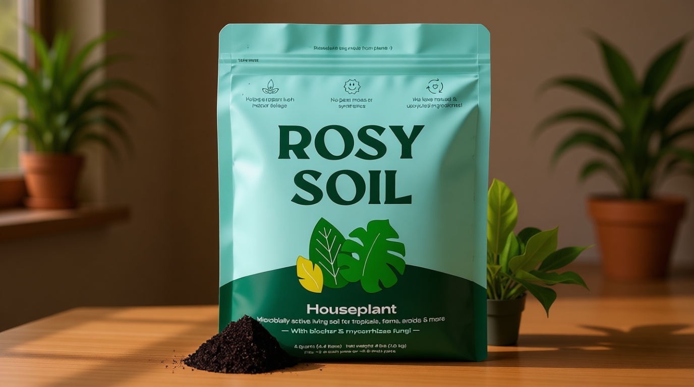 Rosy Soil Indoor Potting Soil for House Plants - Organic Potting Soil Mix for Indoor Plants - Enriched w/Root-Boosting Biochar for Foliage Plants, Flowers, Herbs - Peat Free, Less Prone to Gnats - 4qt ClimatePartner certified