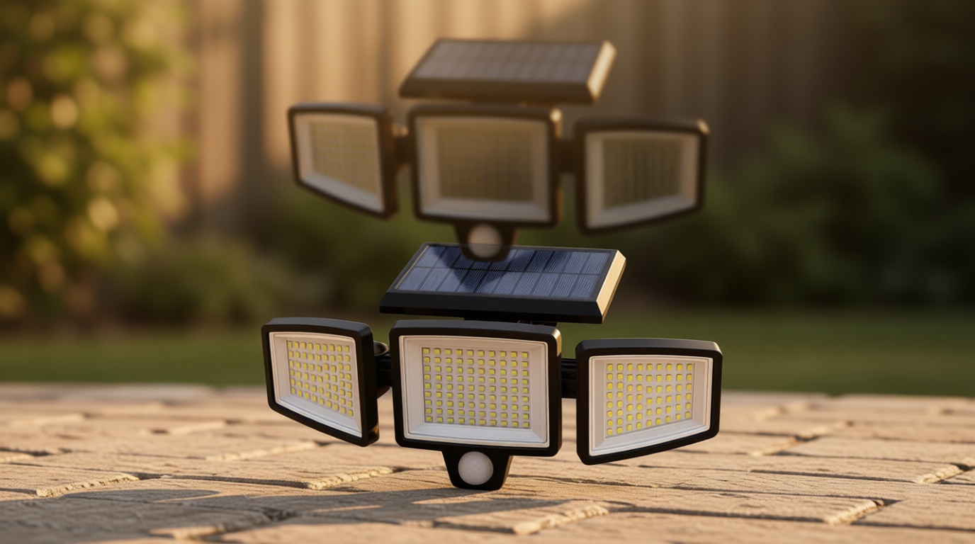 Tuffenough Solar Outdoor Lights 2500LM 210 LED Security Lights with Remote Control,3 Heads Motion Sensor Lights, IP65 Waterproof,270° Wide Angle Flood Wall Lights with 3 Modes(2 Packs) Global Recycled Standard