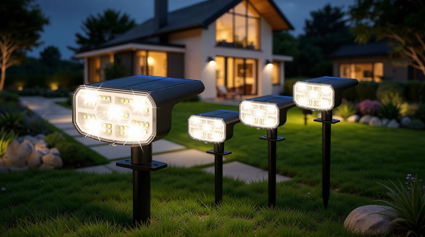 Solar Spot Lights Outdoor Waterproof IP65,4 Pack,Cool Light,2 Lighting Modes Selectable, Solar Powered Yard Garden Solar Spot Lights for Outside Landscape Auto On/Off
