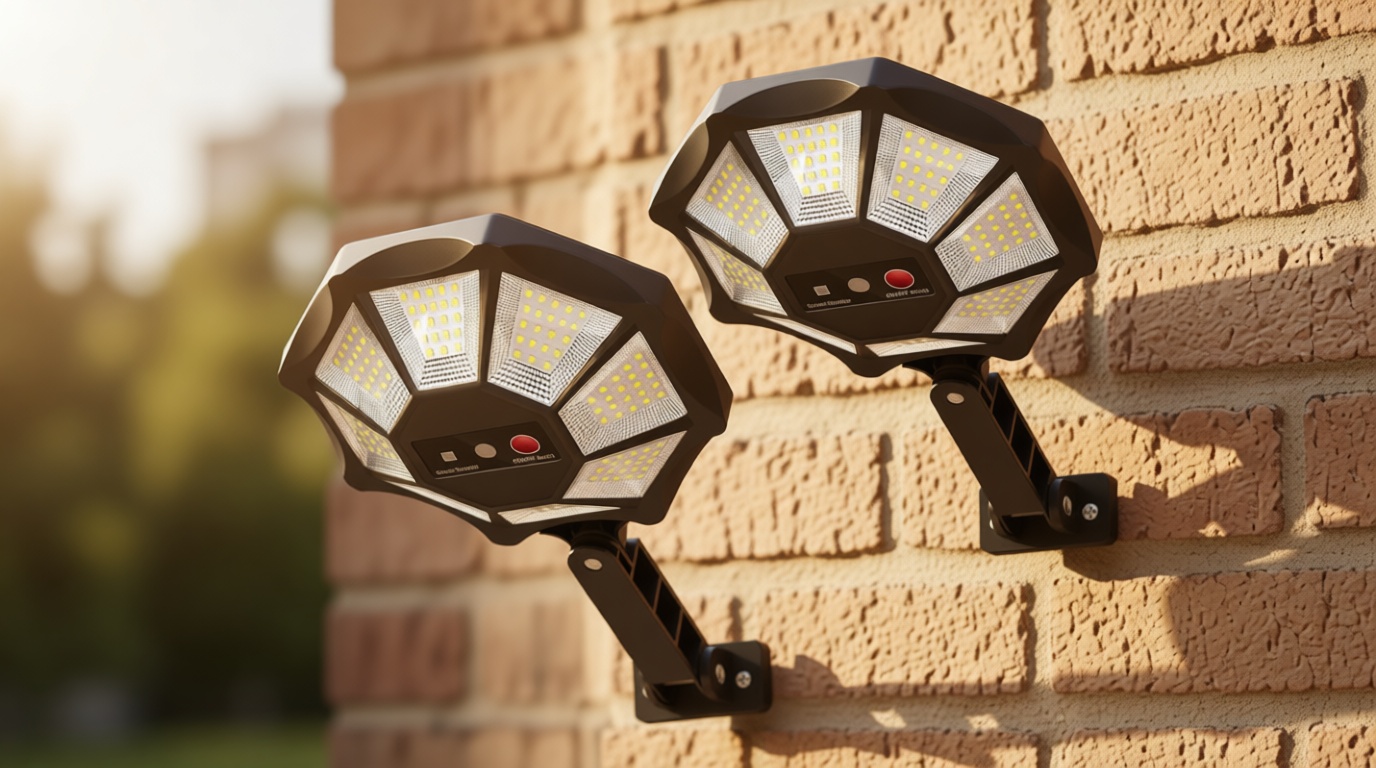 OKPRO Solar Lights Outdoor, 168LED 6500K Flood Light Dusk to Dawn, 8 Sides Solar Outdoor Lights with Motion Sensor, IP66 Waterproof Solar Street Lights Outdoor for Yard, Pools(2 Pack) Global Recycled Standard