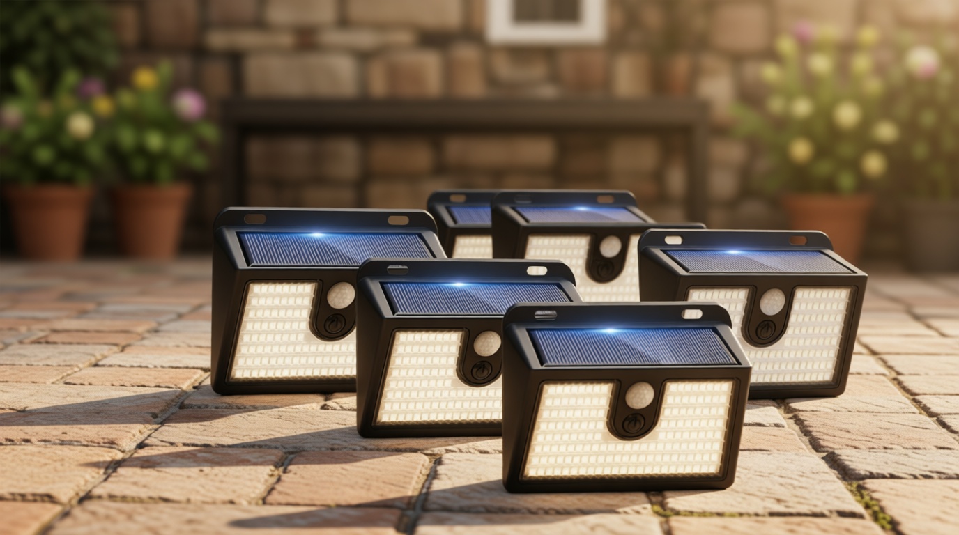 [6 Packs] Solar Motion Sensor Outdoor Lights, Super Bright Solar Lights Outdoor Waterproof, 3 Lighting Modes Security Wall Light for Outside Walking Dog Fence Backyard Deck Garden Door Step Garage Global Recycled Standard