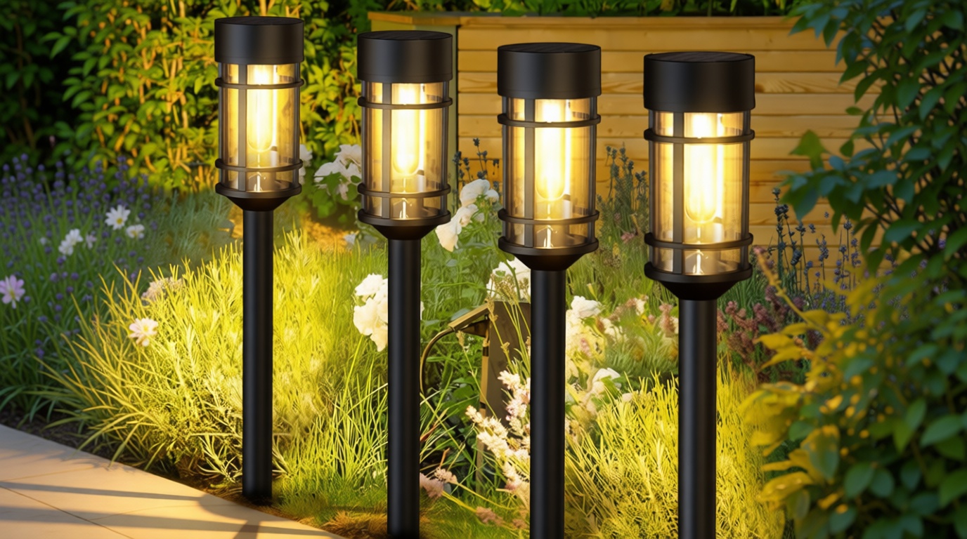 ILANCK Solar Lights Outdoor Waterproof, 8 Pack 21" Solar Pathway Lights with Metal & Glass, Auto On/Off Garden Lights for Yard, Landscape, Driveway Walkway