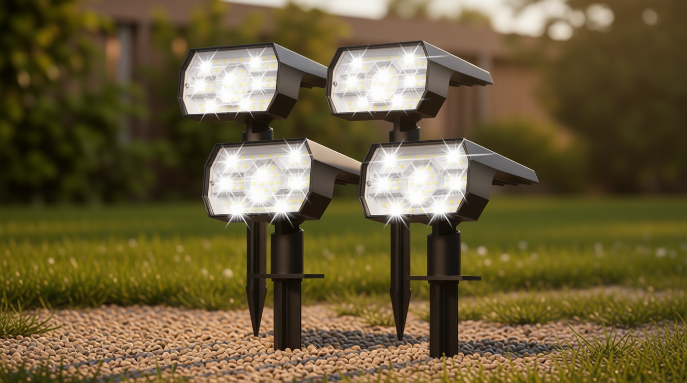 NYMPHY Solar Lights Outdoor Waterproof IP68, 56 LED 3 Lighting Modes Solar Powered Garden Yard Spot Solar Lights for Outside Landscape- 4 Pack (Cool White) Global Recycled Standard