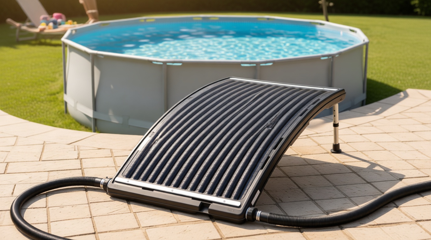 2026 Upgraded Solar Pool Heater with Adjustable Support Feet, Pool Heater for Above Ground Pool, Inground Pool Warmer, with 2 Adapters, 2 Hoses & Clamps, 2 Plumber Tapes, Thicken Connector