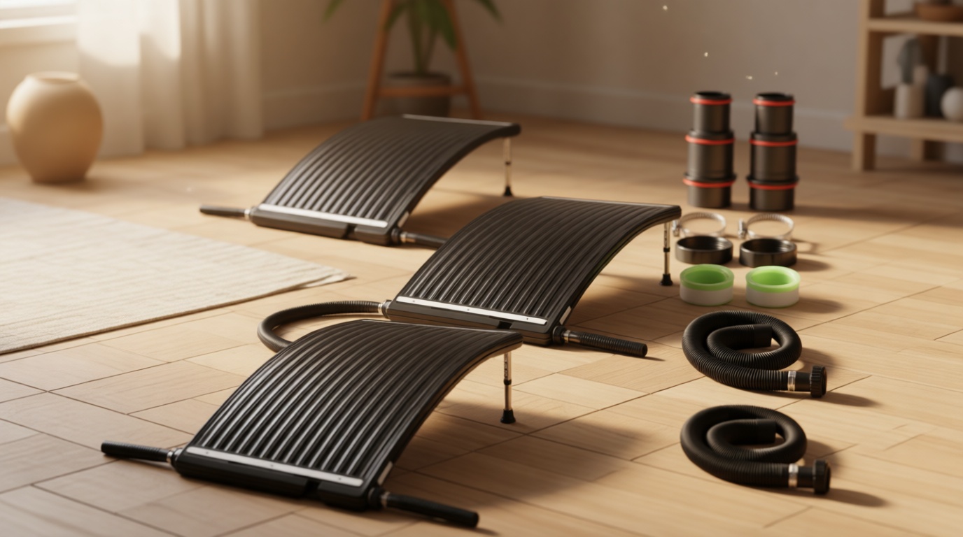 3PCS Upgraded Solar Pool Heater with Adjustable Support Feet, Pool Heater for Above Ground Pool, Inground Pool Warmer, with 6 Adapters, 6 Hoses & Clamps, 6 Plumber Tapes, Thicken Connector