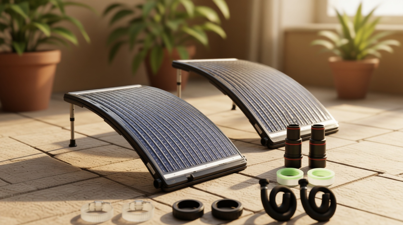 2Set Solar Pool Heater for Above Ground Pool, Thickened Panel 113x69 cm, Solar Pool Heaters, Includes 4 Adapters, 4 Hoses & Clamps, 4 Plumbers Tapes