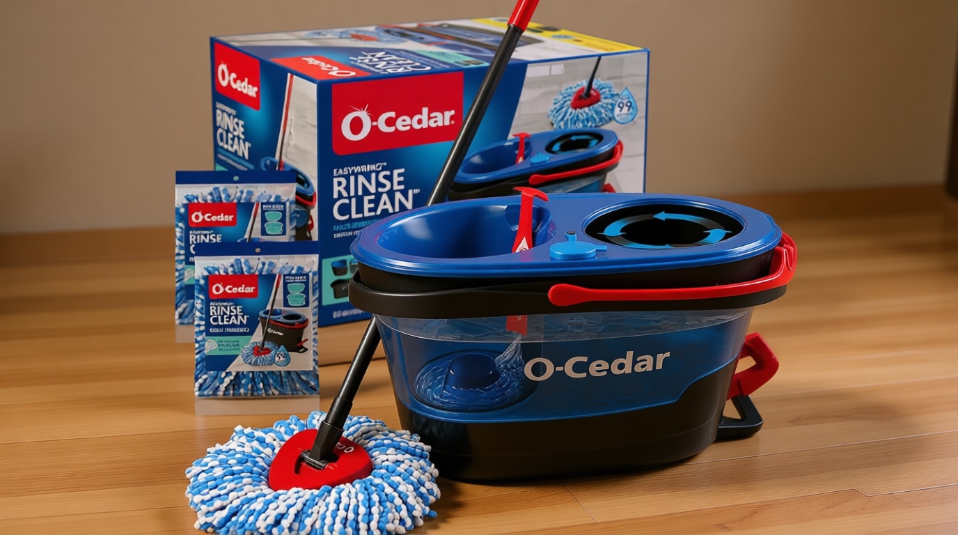 O-Cedar RinseClean Spin Mop & Bucket System + 2 Extra Mop Heads| Clean with Water | Removes 99% of Bacteria