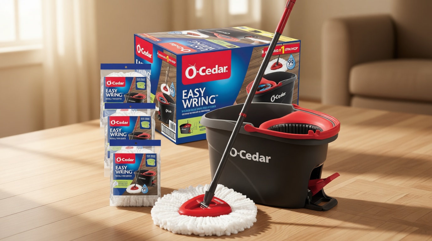 O-Cedar Easywring Microfiber Spin Mop & Bucket Floor Cleaning System + 3 Extra Refills (4 Refills Included)