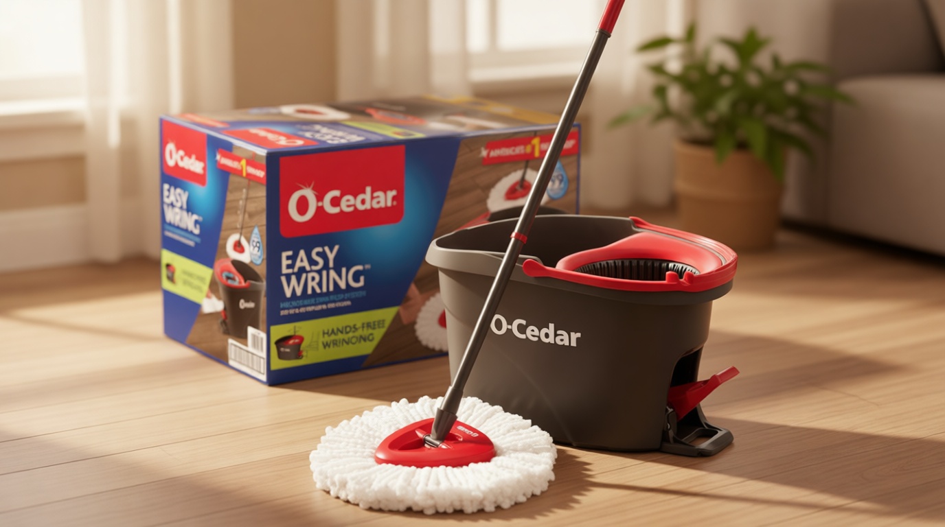 O-Cedar EasyWring Microfiber Spin Mop, Bucket Floor Cleaning System, Red, Gray, Standard