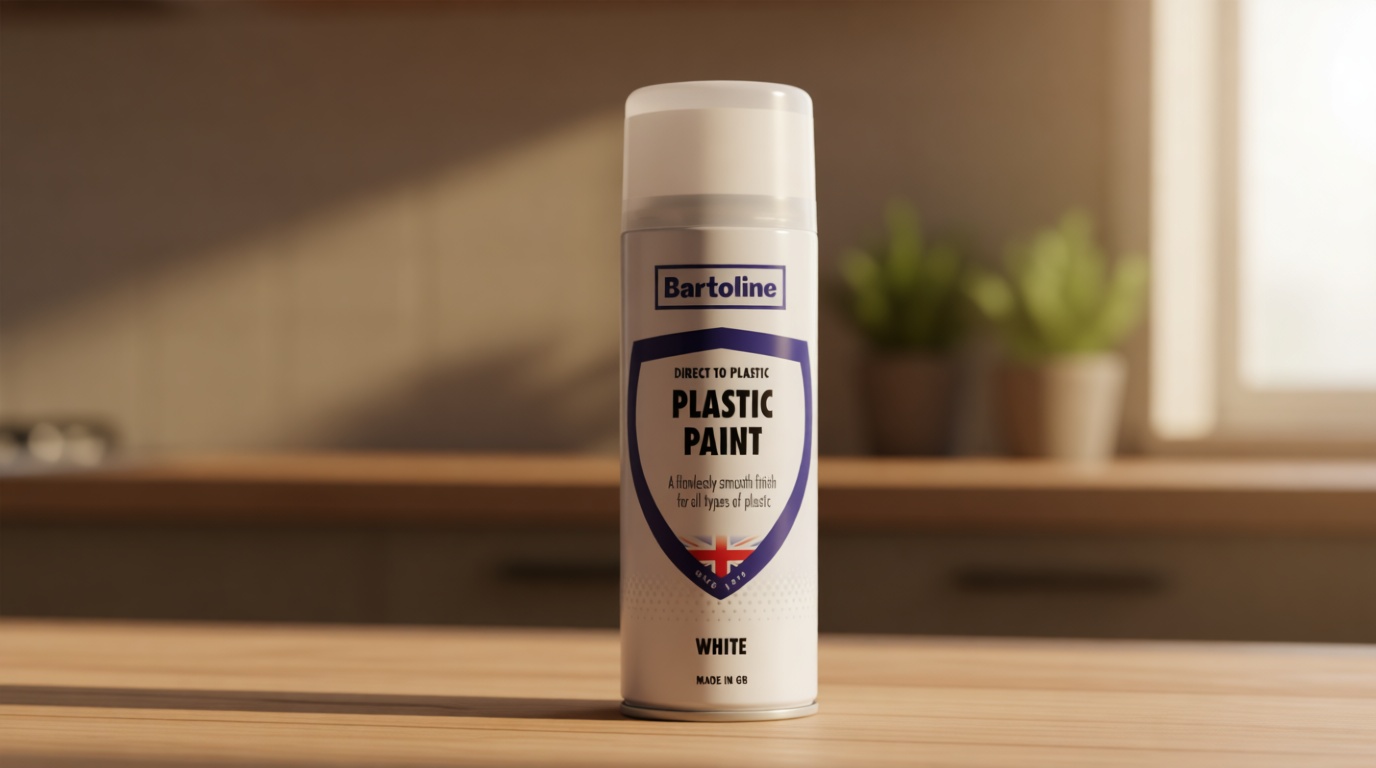 Bartoline Direct-to-Plastic Spray Paint, White, 13.5 oz - Gloss Finish All-in-One Paint for Plastic Surfaces No Primer Needed, Durable & Weather-Resistant - 400 ml