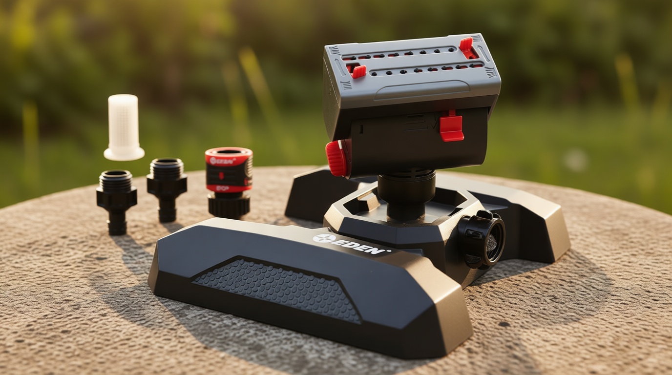 Eden 95124 Adjustable 4-Way Mini Turbo Oscillating Sprinkler W/Quick Connect Starter Set, Covers up to 4,069 sq. ft. Heavy Weight Base