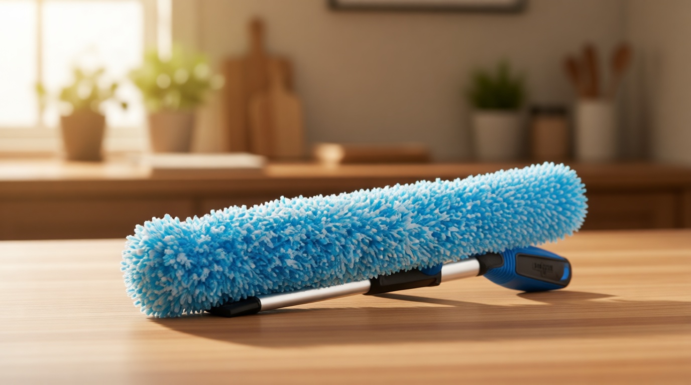 Unger Professional Connect and Clean 2-in-1 Squeegee and Scrubber, 14” Window Cleaning Tool, Essential Glass Cleaner for Commercial and Residential Use, Reusable Microfiber Sleeve, Streak-Free Results